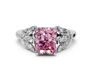 Leaf Cluster Engagement Ring Setting for Fancy Pink Radiant Cut Center with Marquise Accents and Prong Head in Platinum