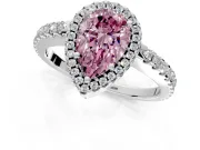 Accent Halo Engagement Ring Setting for Fancy Pink Pear-Shaped Center with Full-Length Pave Band and Prong Head in White Gold