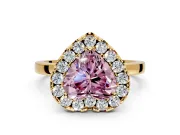 Halo Engagement Ring Setting for Fancy Pink Heart-Shaped Center with Thin Plain Band and Prong Head in Yellow Gold