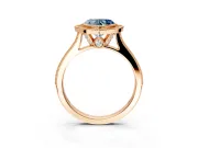 Halo Engagement Ring Setting for Fancy Blue Heart-Shaped Center with Milgrain Pave Band and Bezel Head in Rose Gold