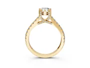 Solitaire Engagement Ring Setting for Pear-Shaped Center with Widening Pave Band and Claw Prong Head in Yellow Gold