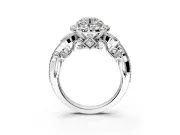 Milgrain Halo Engagement Ring Setting for Round Cut Center with Shoulder Bezels and Prong Head in Sterling Silver