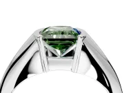 Tension Engagement Ring Setting for Fancy Green Radiant Cut Center with Wide Tapered Band and Tension Head in Platinum