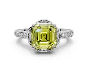 Floral Engagement Ring Setting for Fancy Yellow Asscher Cut Center with Four Accent Clusters and Prong Head in Platinum