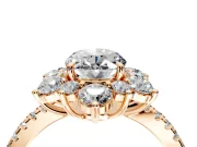 Floral Halo Engagement Ring Setting for Oval Center with Pave Accents and Prong Head in Rose Gold