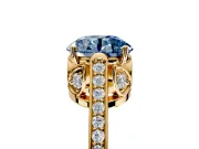 Cathedral Engagement Ring Setting for Fancy Blue Round Cut Center with Antique-Style Pave Band and Prong Head in Yellow Gold