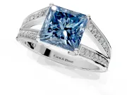 Split Shank Engagement Ring Setting for Fancy Blue Princess Cut Center with Pave Split Shank and Prong Head in Platinum
