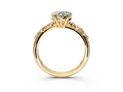 Solitaire Engagement Ring Setting for Heart-Shaped Center with Trailing Leaf Accent Band and Prong Head in Yellow Gold