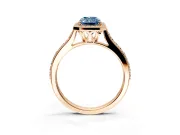 Halo Engagement Ring Setting for Fancy Blue Radiant Cut Center with Pave Accents, Heart Basket and Prong Head in Rose Gold