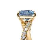 Crossover Engagement Ring Setting for Fancy Blue Radiant Cut Center with Pave and Plain Strands and Prong Head in Yellow Gold