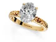 Solitaire Engagement Ring Setting for Oval Center with XO Engraved Band and Prong Head in Yellow Gold