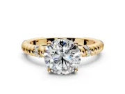 Rope Engagement Ring Setting for Round Cut Center with Accent Shoulders and Prong Head in Yellow Gold
