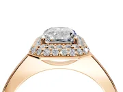 Halo Engagement Ring Setting for Radiant Cut Center with Plain Tapered Band and Prong Head in Rose Gold