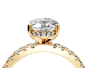 Solitaire Engagement Ring Setting for Oval Center with Band of Accents and Prong Head in Yellow Gold
