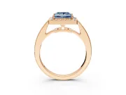 Bezel-Framed Halo Engagement Ring Setting for Fancy Blue Princess Cut Center with Pave Band and Prong Head in Rose Gold