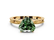 Solitaire Engagement Ring Setting for Fancy Green Heart-Shaped Center with Engraved Milgrain Band and Prong Head in Yellow Gold