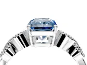 Leaf Engagement Ring Setting for Fancy Blue Radiant Cut Center with Milgrain Accent Band and Prong Head in Platinum