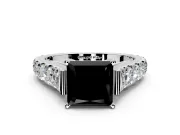Solitaire Engagement Ring Setting for Fancy Black Princess Cut Center with Pave Cathedral Shoulders and Prong Head in Sterling Silver