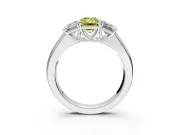 3 Stone Engagement Ring Setting for Fancy Yellow Emerald Cut Center with Raised Basket Heads and Prong Head in Platinum