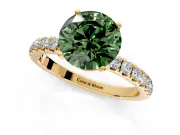 Open Basket Engagement Ring Setting for Fancy Green Round Cut Center with Pave Band and Prong Head in Yellow Gold