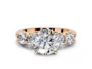 5 Stone Engagement Ring Setting for Round Cut Center with Graduated Accents and Prong Head in Rose Gold