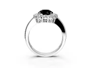 Halo Engagement Ring Setting for Fancy Black Round Cut Center with Milgrain Channel Band and Prong Head in Platinum