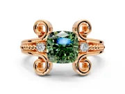 Solitaire Engagement Ring Setting for Fancy Green Cushion Cut Center with Twisted Band and Scroll Prong Head in Rose Gold