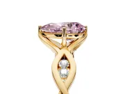 Solitaire Engagement Ring Setting for Fancy Pink Pear-Shaped Center with Accented Twist Band and Leaf Prong Head in Yellow Gold