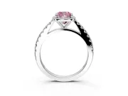 Halo Engagement Ring Setting for Fancy Pink Cushion Cut Center with Full Pave Band and Prong Head in Platinum
