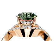 Halo Engagement Ring Setting for Fancy Green Round Cut Center with Pave Infinity Twist Band and Prong Head in Rose Gold