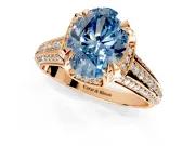 Solitaire Engagement Ring Setting for Fancy Blue Oval Center with Accented Split Shank and Prong Head in Rose Gold