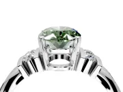 Solitaire Engagement Ring Setting for Fancy Green Oval Center with Grooved Bar Accent Band and Prong Head in Platinum