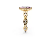 Solitaire Engagement Ring Setting for Fancy Pink Marquise Center with Accented Twist Band and Leaf Prong Head in Yellow Gold