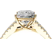 Solitaire Engagement Ring Setting for Princess Cut Center with Pave Split Shank and Prong Head in Yellow Gold