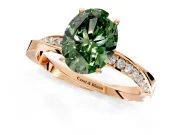 Side Accent Engagement Ring Setting for Fancy Green Oval Center with Accent Shoulders and Prong Head in Rose Gold