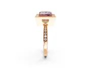Halo Engagement Ring Setting for Fancy Pink Princess Cut Center with Milgrain Rim, Pave Band and Prong Head in Rose Gold