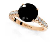 Solitaire Engagement Ring Setting for Fancy Black Round Cut Center with Partway Pave Band and Prong Head in Rose Gold
