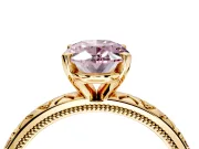Solitaire Engagement Ring Setting for Fancy Pink Oval Center with XO Engraved Band and Prong Head in Yellow Gold