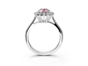 Starburst Halo Engagement Ring Setting for Fancy Pink Oval Center with Thin Round-Wire Band and Prong Head in White Gold