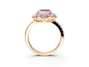 Floral Halo Engagement Ring Setting for Fancy Pink Asscher Cut Center with Pave Accents and Prong Head in Rose Gold
