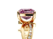 Solitaire Engagement Ring Setting for Fancy Pink Asscher Cut Center with Pave and Plain Crossover Band and Prong Head in Yellow Gold