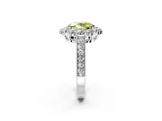 Halo Engagement Ring Setting for Fancy Yellow Oval Center with Milgrain Channel Band and Prong Head in Platinum