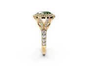 Double Halo Engagement Ring Setting for Fancy Green Oval Center with Narrow Pave Split Shank and Prong Head in Yellow Gold