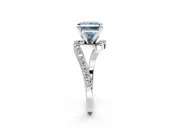Solitaire Engagement Ring Setting for Fancy Blue Princess Cut Center with Pave Bypass Swirl Band and Prong Head in White Gold