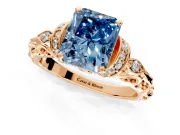 Solitaire Engagement Ring Setting for Fancy Blue Radiant Cut Center with Filigree Band and Prong Head in Rose Gold