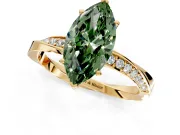 Side Accent Engagement Ring Setting for Fancy Green Marquise Center with Accent Shoulders and Prong Head in Yellow Gold