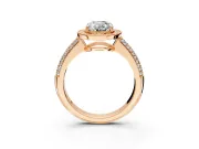 Milgrain Halo Engagement Ring Setting for Oval Center with Three-Sided Pave Band and Prong Head in Rose Gold