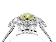 Halo Engagement Ring Setting for Fancy Yellow Pear-Shaped Center with Two-Strand Split Shank and Prong Head in White Gold