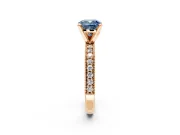 Milgrain Pave Engagement Ring Setting for Fancy Blue Cushion Cut Center with Accent Band and Prong Head in Rose Gold