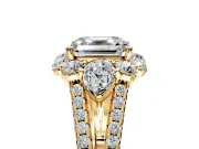 Halo Engagement Ring Setting for Asscher Cut Center with Two-Strand Split Shank and Prong Head in Yellow Gold